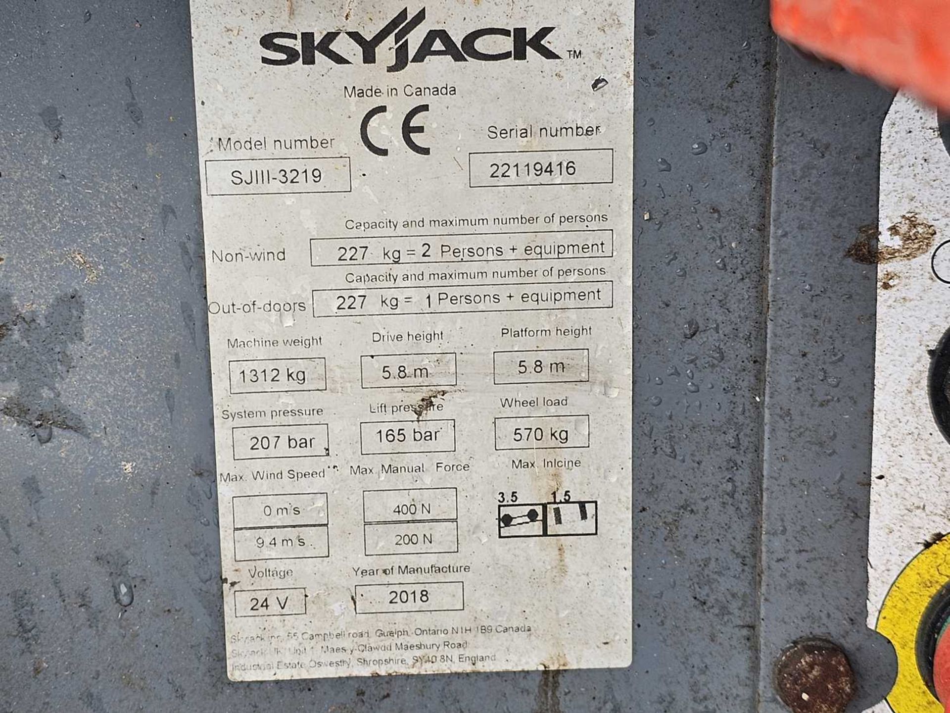 2018 Skyjack SJ3219 Wheeled Scissor Lift Access Platform - Image 14 of 14