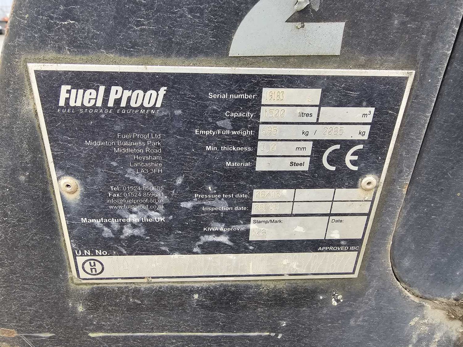 2015 Fuel Proof 1500 Litre Static Bunded Fuel Bowser, Manual Pump - Bild 7 aus 7