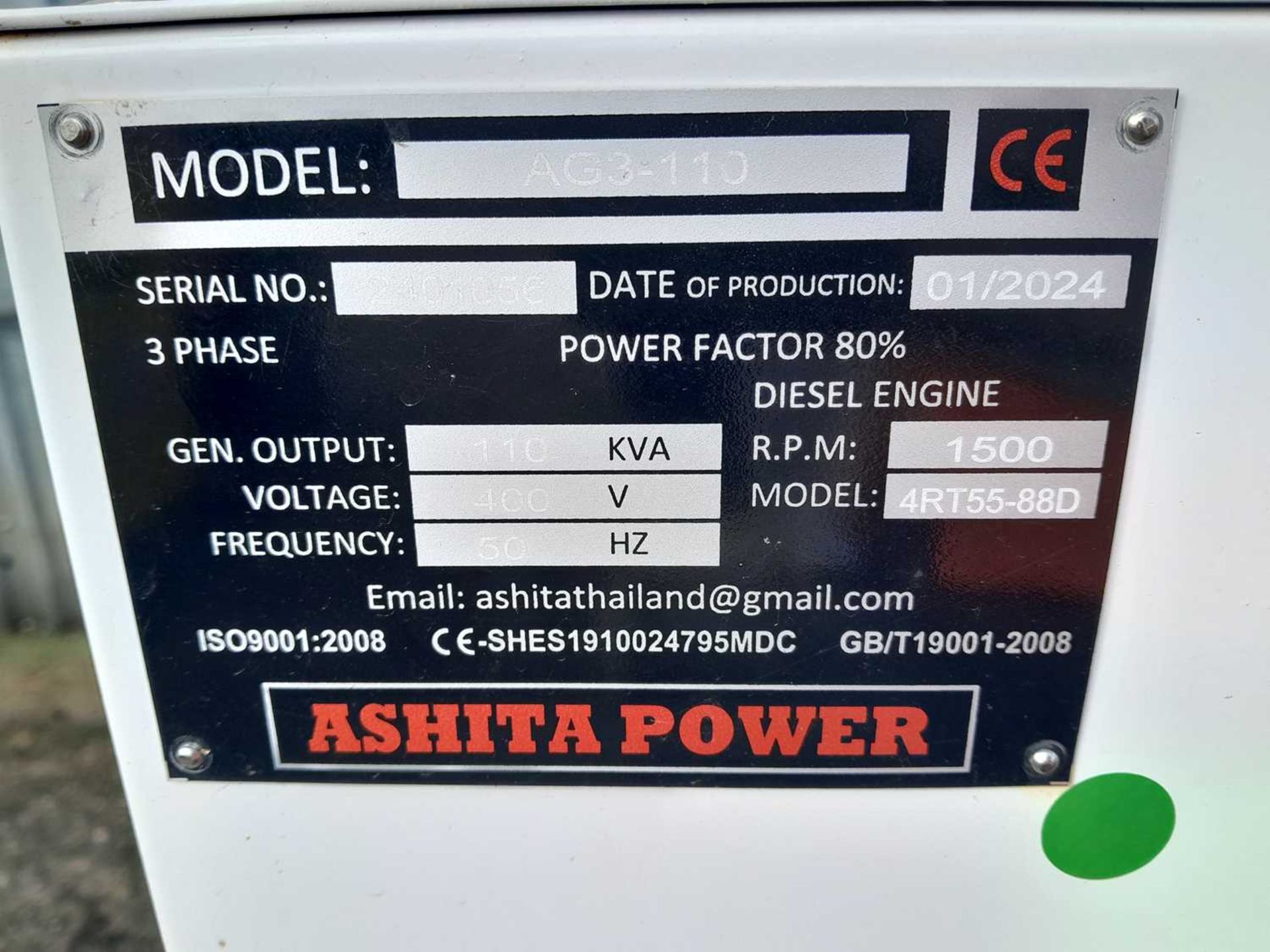 Unused 2024 Ashita Power AG3-110 110KvA Generator - Image 11 of 11
