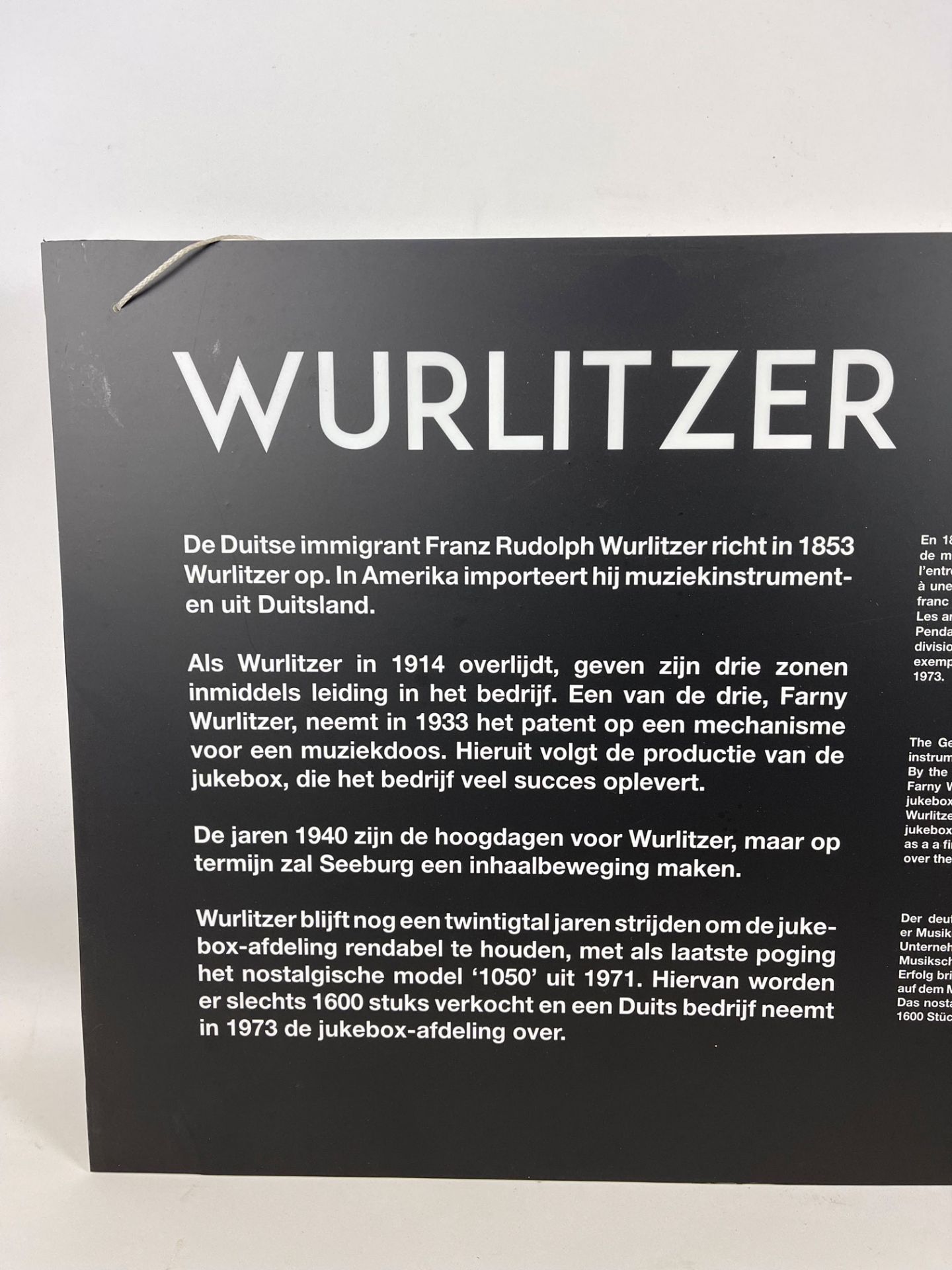 Multiple Language Info Sign from the Museum De Panne Wurlitzer Jukebox Section - Image 4 of 5