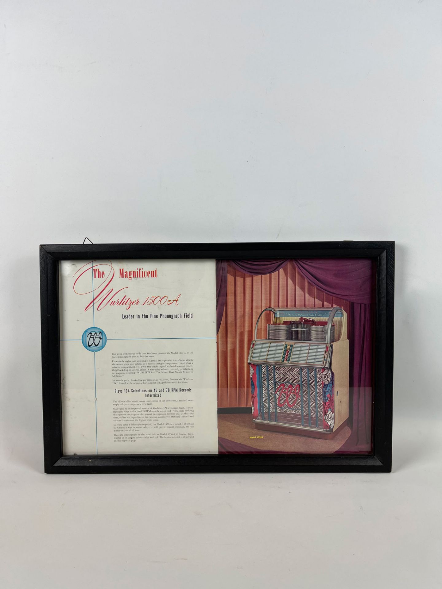 Framed Wurlitzer 1500A Jukebox Advertisement - Image 2 of 3