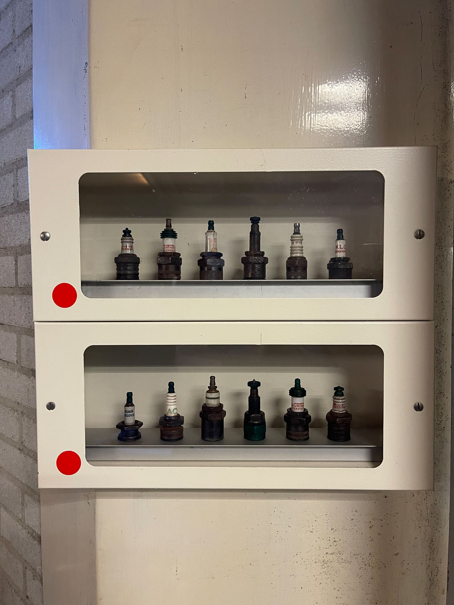 Metal Wall Mounted Display Case with 12 Vintage Spark Plugs - Image 2 of 4