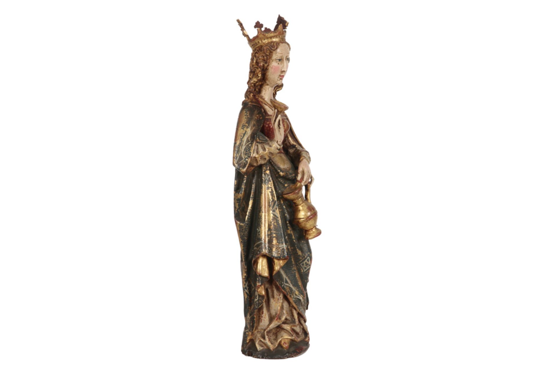 antique Gothic revival sculpture with original polychromy || Antieke neogotische sculptuur in hout - Image 4 of 4