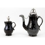 two antique coffeepots (one is Empire period) in earthenware from Namur with silver mountings || Lot