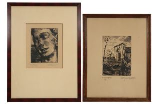 two 20th Cent. Belgian etchings - signed A. Van Hoecke and Jos Verdegem || Lot grafiek met een ets