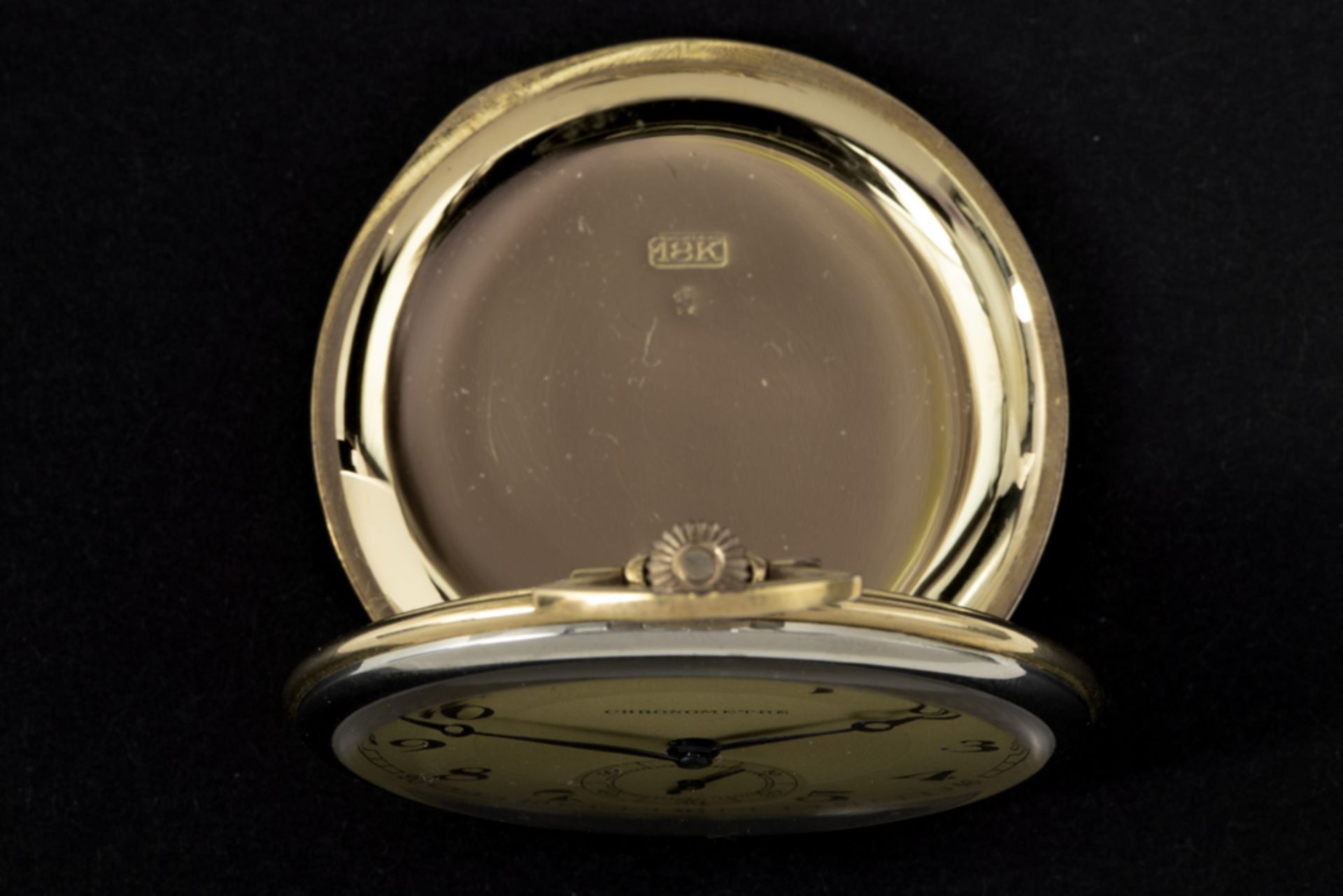 Chronomètre marked pocket watch with its case in yellow gold (18 carat) || CHRONOMETRE zakhorloge - Image 4 of 4