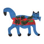 Corneille signed "Blue Cat" in painted metal dd 2004 - framed || CORNEILLE (1922 - 2010) (1922 -