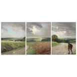 early 20th Cent. Belgian pastel triptych (on three canvasses) - signed Firmin Baes with on the