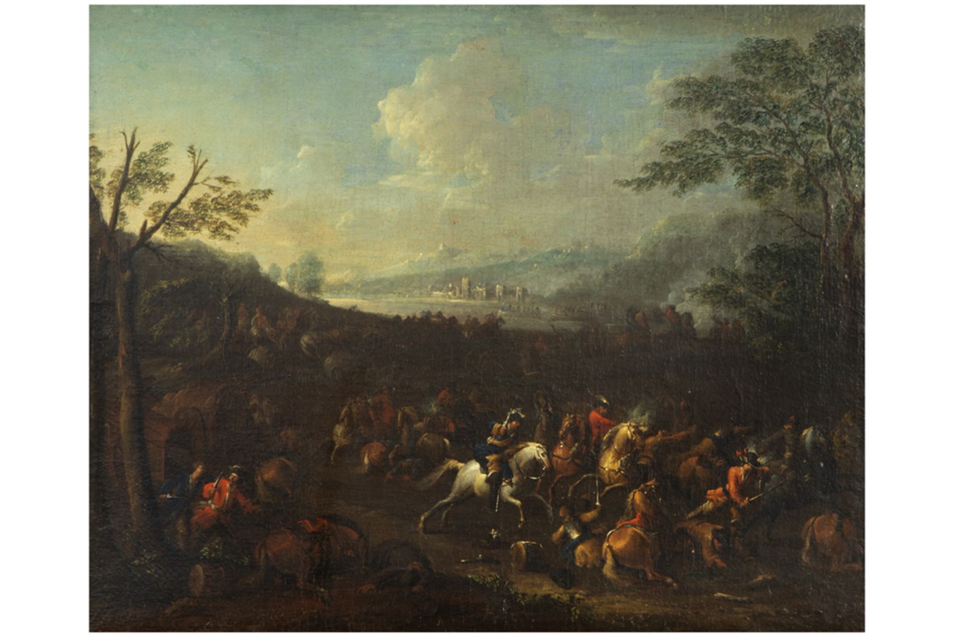 pendant of two 17th Cent. oil on canvas from the cercle of Peter Snayers with war scenes of a nice - Bild 6 aus 8