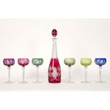Belgian set of six glasses and a decanter in VSL crystal || Set van zes glazen en een karaf in