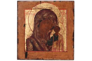 antique Russian icon || Antieke Russische ikoon : "Madonna met kind" - 30 x 28