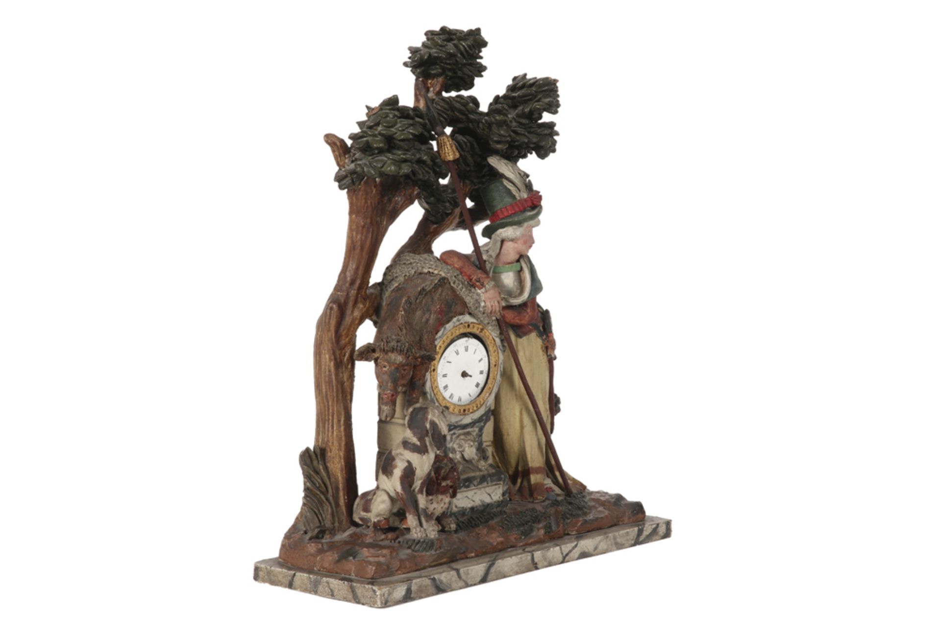 antique "Black Forest" clock with case in polychromed earthenware || Antieke klok uit het Zwarte - Bild 3 aus 4