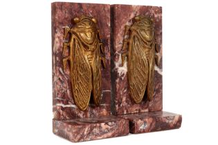 pair of French Art Deco book-ends in marble and gilded bronze - signed Auguste Blache || BLACHE