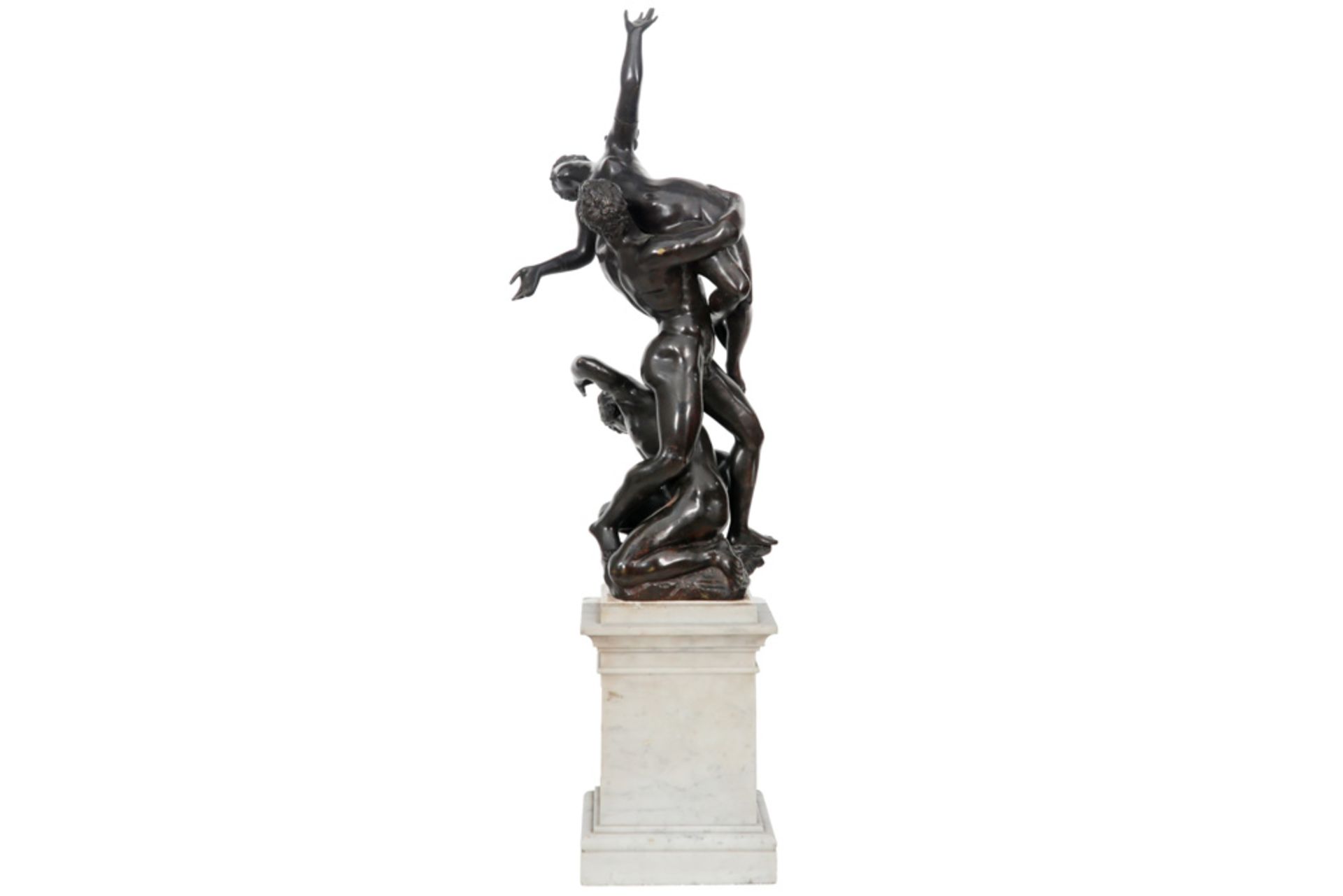 antique "Grand Tour" sculpture in bronze on a marble base with bronze basreliefs || ROUWKOOP antieke - Image 5 of 6