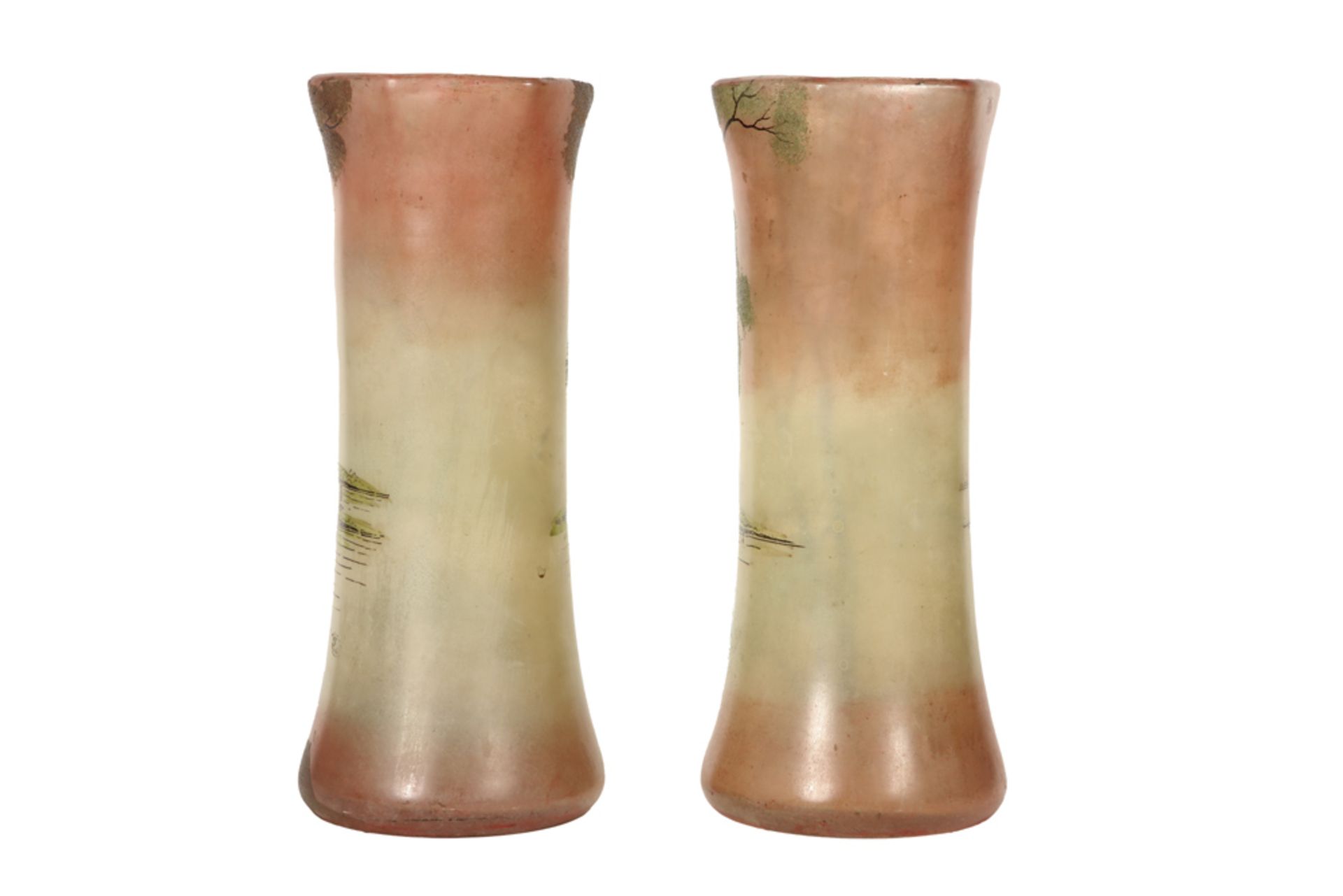 pair of Legras signed vases to be dated around 1910/20 in glass with polychromed landscape decors || - Bild 2 aus 4