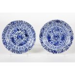 pair of small 17th/18th Cent. Chinese Kang Hsi plates in marked porcelain with a blue-white decor