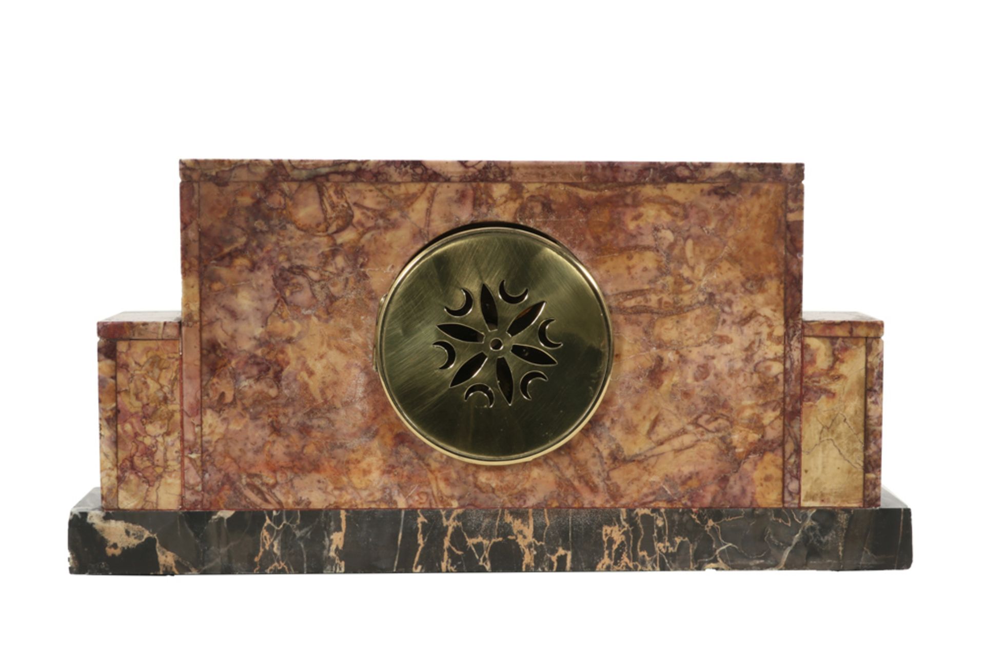 Art Deco clock with its case in red and black marble and with a dial with mother-of-pearl - Image 3 of 3