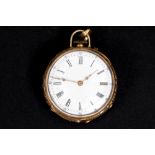 antique ladies' pocket watch with case in yellow gold (18 carat) || Antiek dameszakuurwerk met