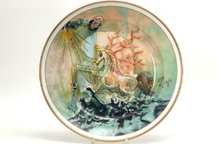 20th Cent. dish in marked porcelain with a surrealistic depiciton after S. Dali with on the back a