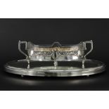 'antique' German centerpiece in crystal and marked solid silver on an oval tray with mirror || '