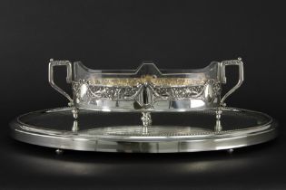 'antique' German centerpiece in crystal and marked solid silver on an oval tray with mirror || '