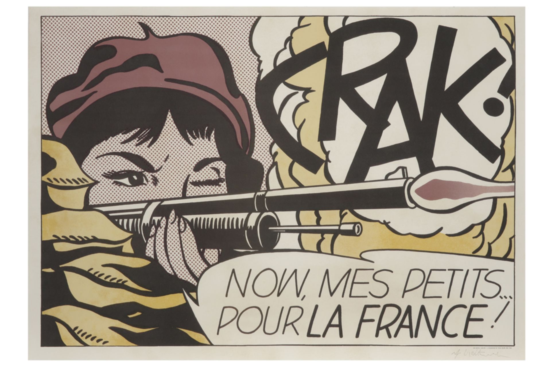 Roy Lichtenstein signed offset lithograph in colors 'Crak!' published by Leo Castelli Gallery,