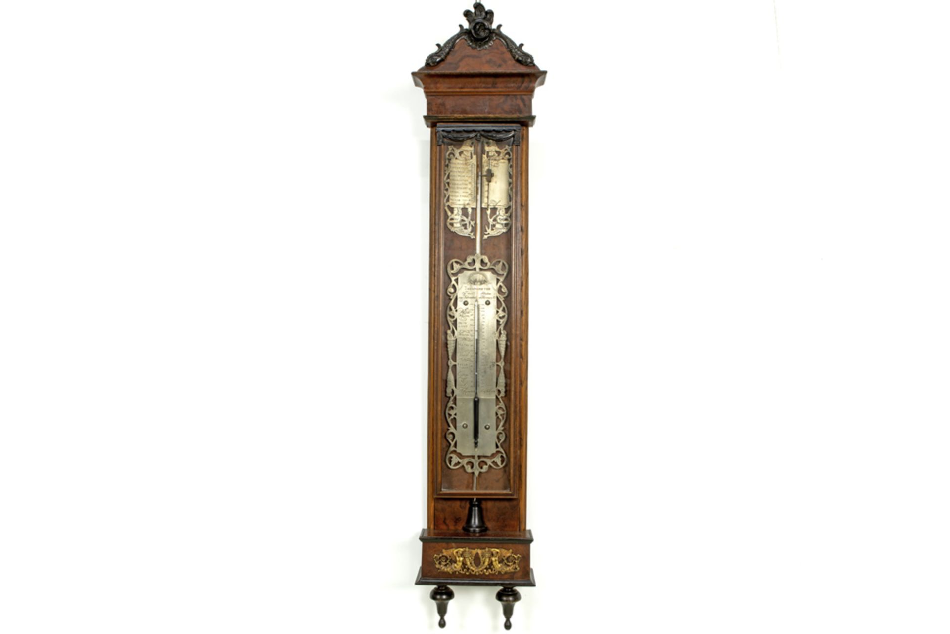 19th Cent. Dutch barometer with a case in burr of walnut, ebonized wood and walnut with Empire style
