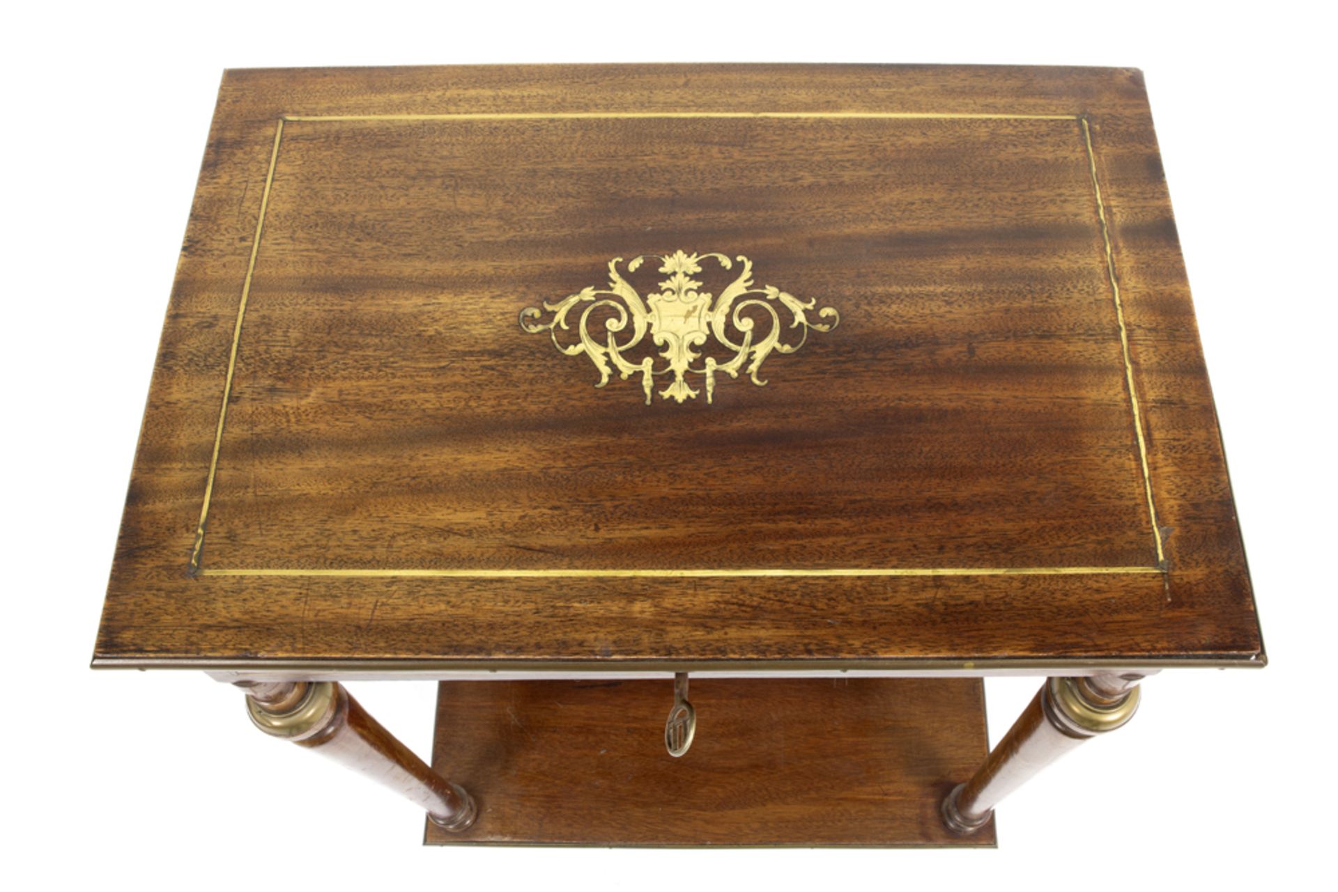 antique sewing table in mahogany with copper inlay || Antiek neoclassicistisch naaitafeltje in - Image 3 of 3