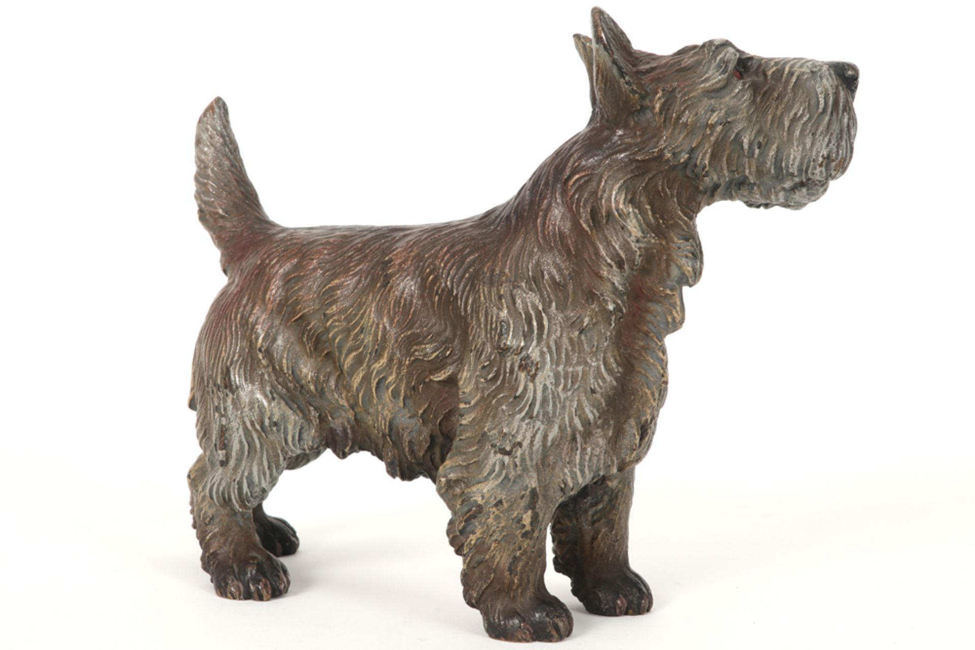 'antique' Viennese Dog sculpture in bronze with remains of the original polychromy || 'Antieke' - Image 3 of 4