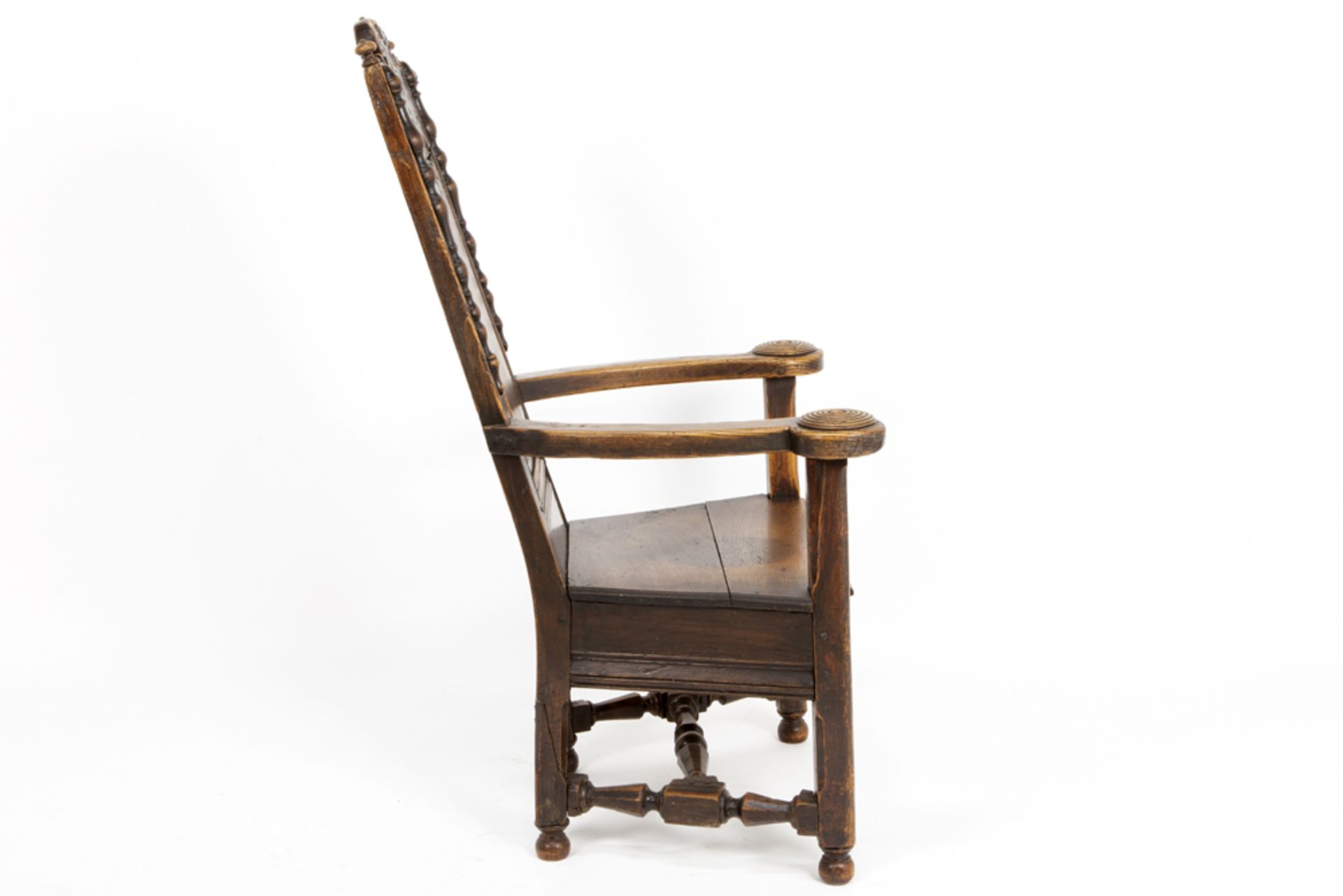 antique oak armchair with carved Régence ornamentation and dated 1766 on the back || Antieke - Image 2 of 2