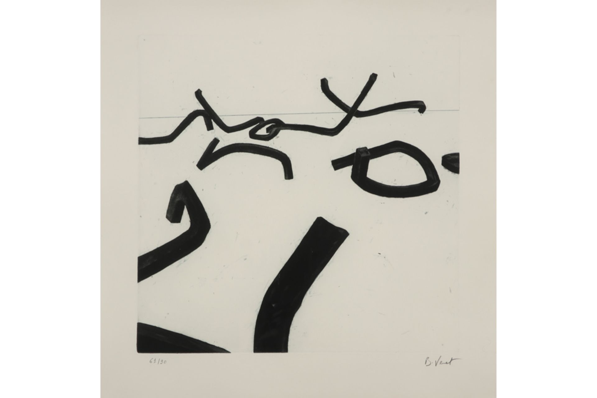 Bernar Venet signed etching || VENET BERNAR (° 1941) ets n° 61/90 met een typische compositie - 39 x - Image 2 of 3