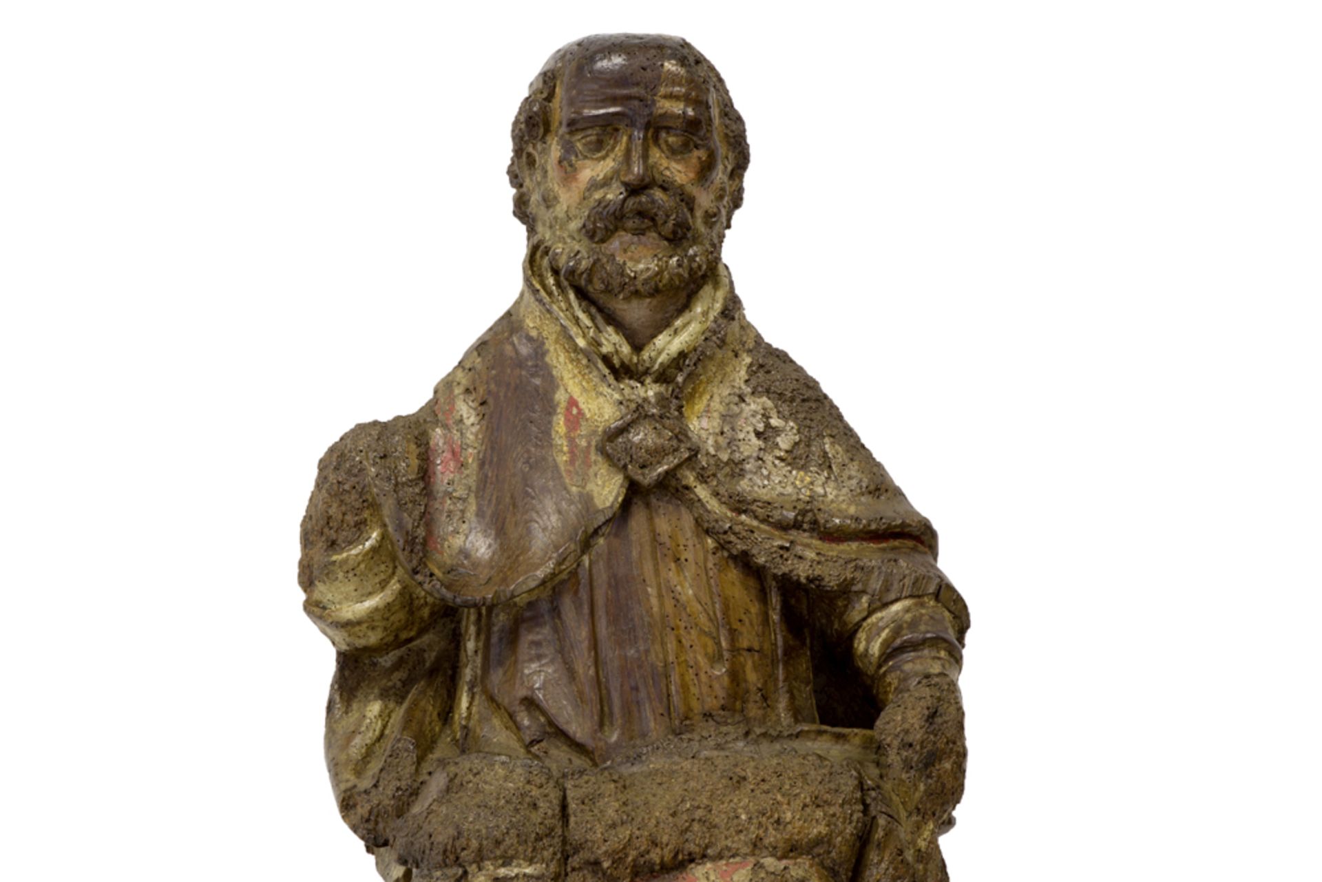 15th Cent. Flemish gothic style sculpture in wood with remains of the original polychromy: " - Bild 2 aus 6