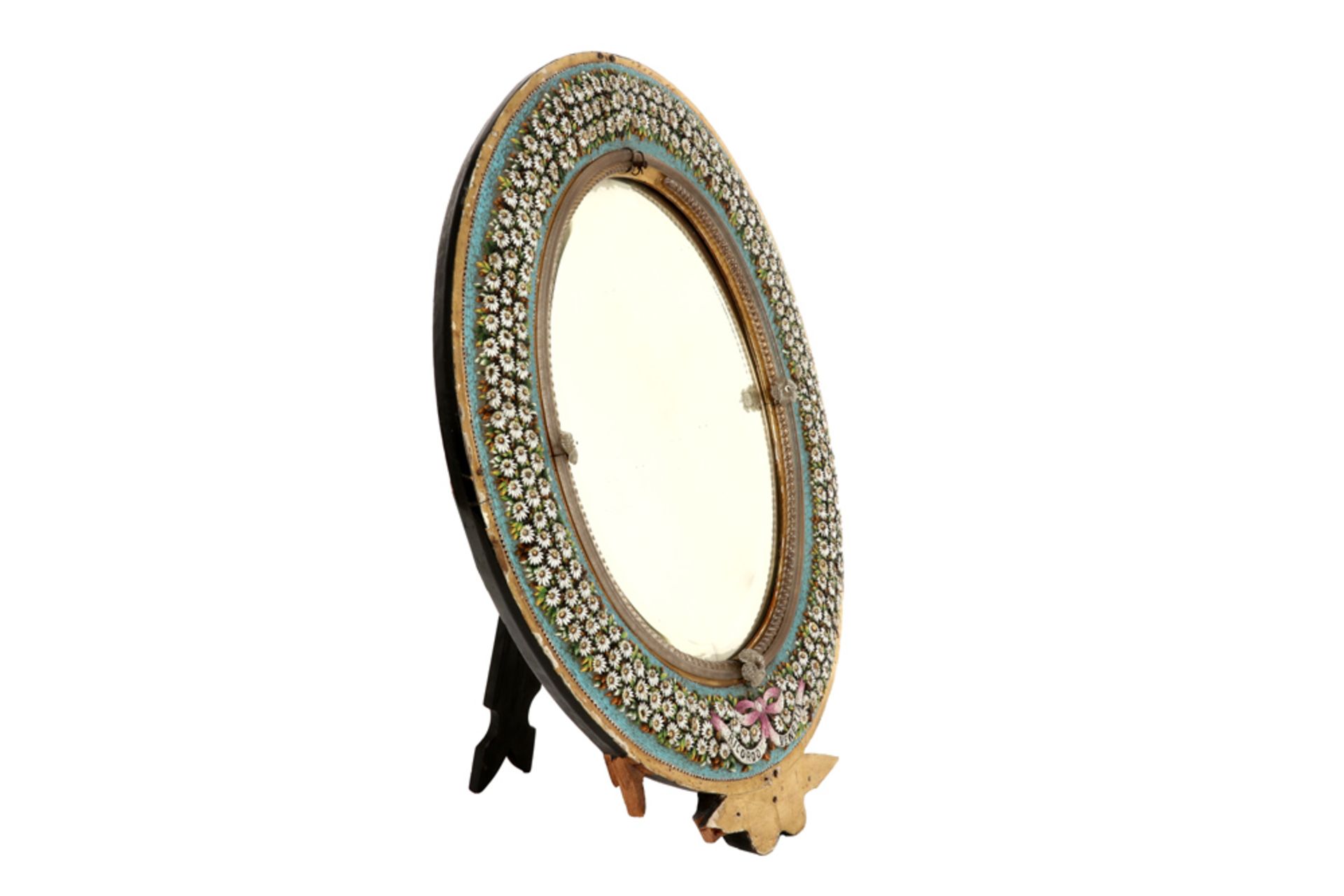 antique wall clock (with marked and dated work) and an oval mirror with its frame in metal and micro - Bild 8 aus 8