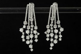 superb pair of earrings in white gold (18 carat) with ca 3,70 carat of very high quality brilliant