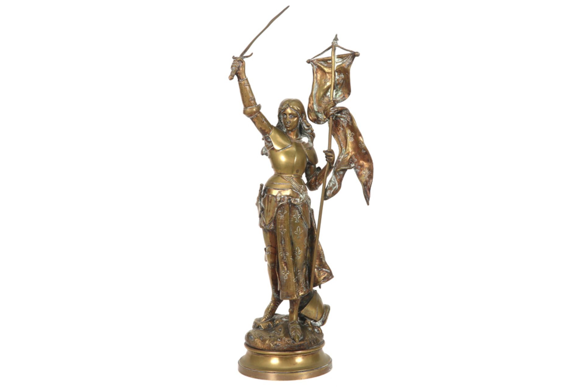 antique, presumably French "Jeanne d' Arc" sculpture in bronze || Antieke, allicht Franse, sculptuur