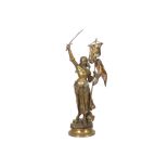 antique, presumably French "Jeanne d' Arc" sculpture in bronze || Antieke, allicht Franse, sculptuur