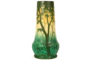 Amalric Walter signed and marked Art Nouveau vase in fine crackle-glazed ceramic with a forest decor