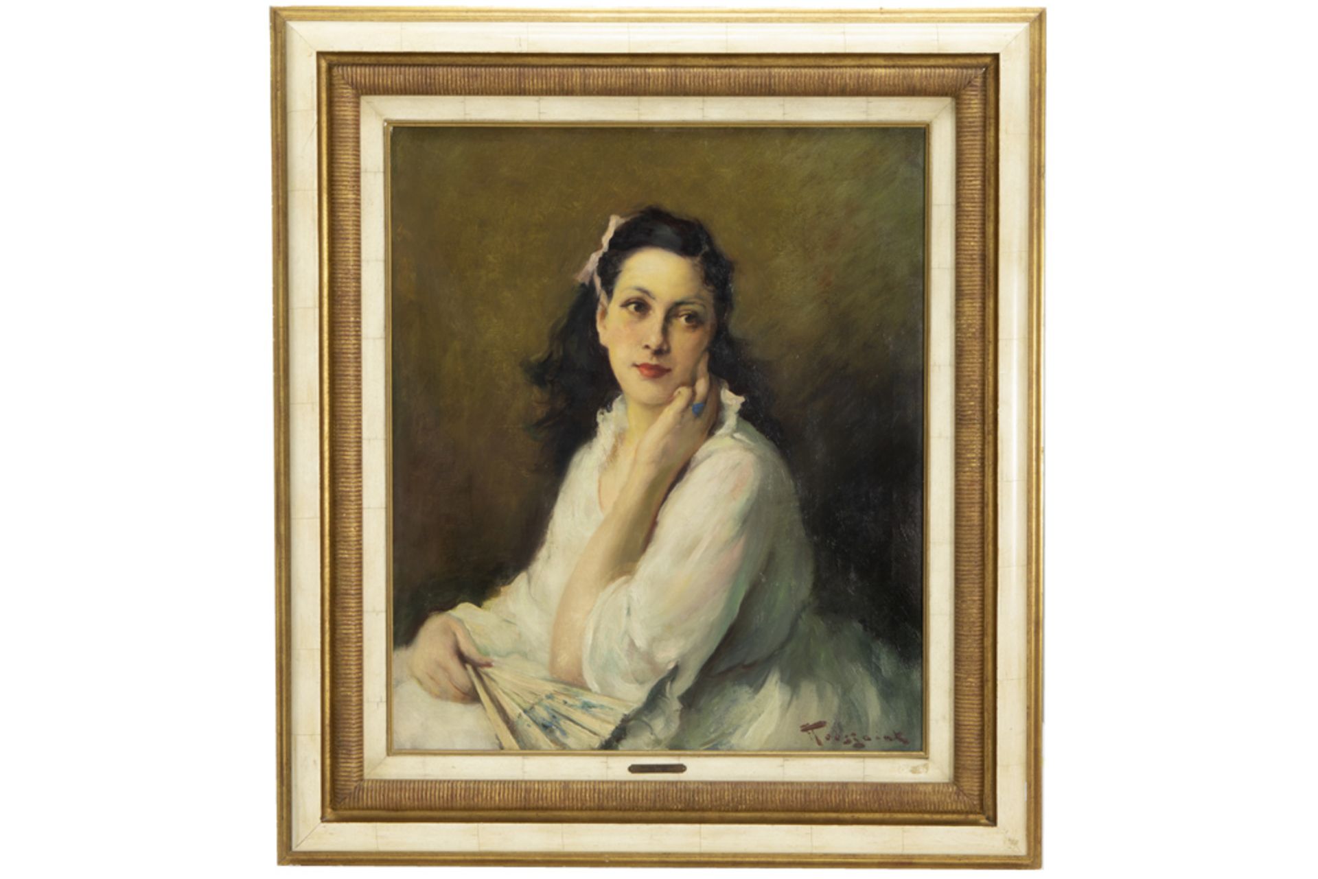 20th Cent. Belgian oil on canvas with a typical theme with young lady - signed Fernand - Bild 3 aus 4