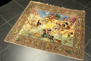 finely knotted Persian Ispahan in wool and silk with a richly detailed, highly animated scene with