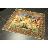 finely knotted Persian Ispahan in wool and silk with a richly detailed, highly animated scene with