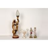 various lot with two figures and a candelabra in porcelain & with a "Venetian Moor" - lamp || Lot