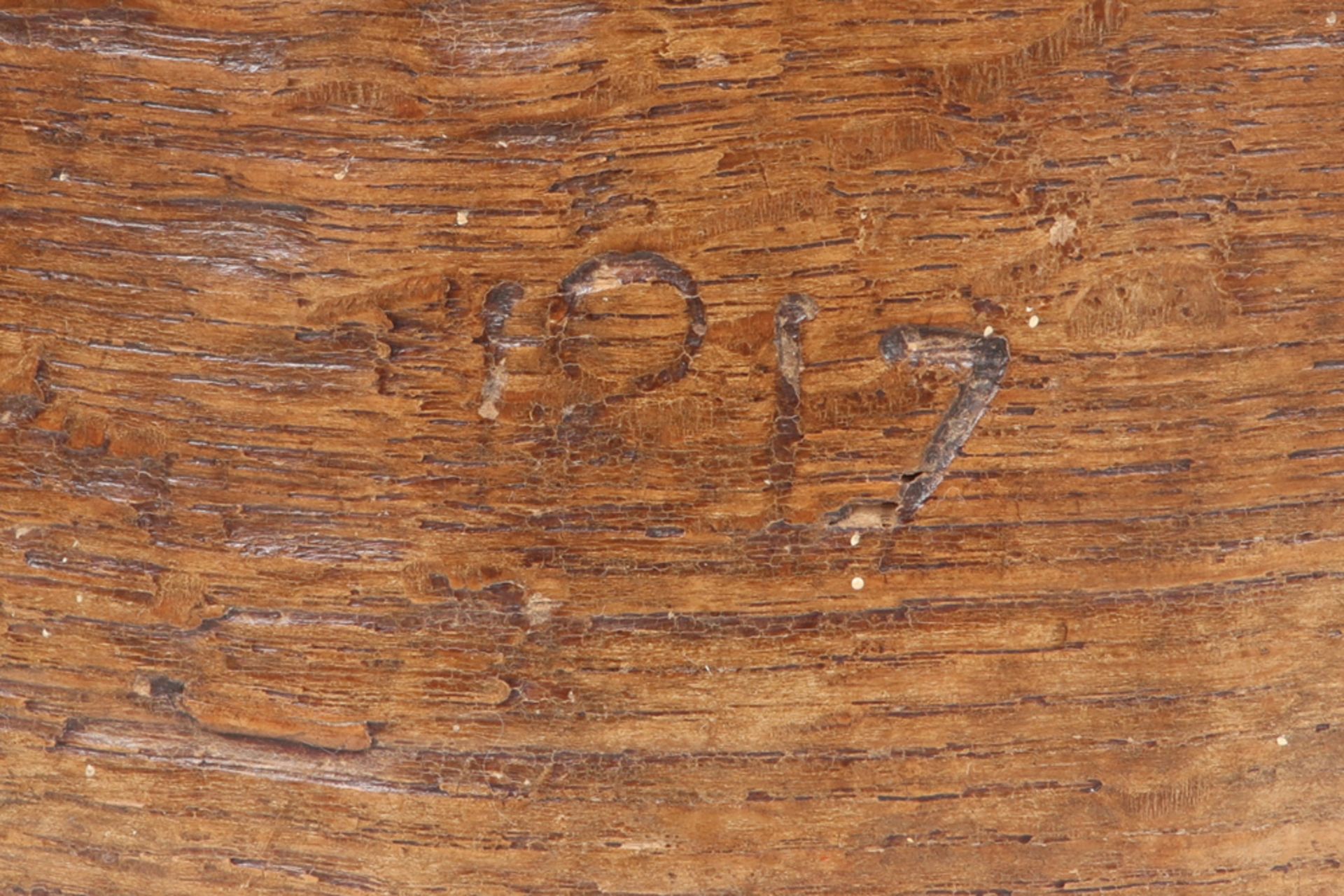 two antique grain measuring bowls in wood and wrought iron, one marked CRSM and dated 1816/17 and - Image 5 of 5