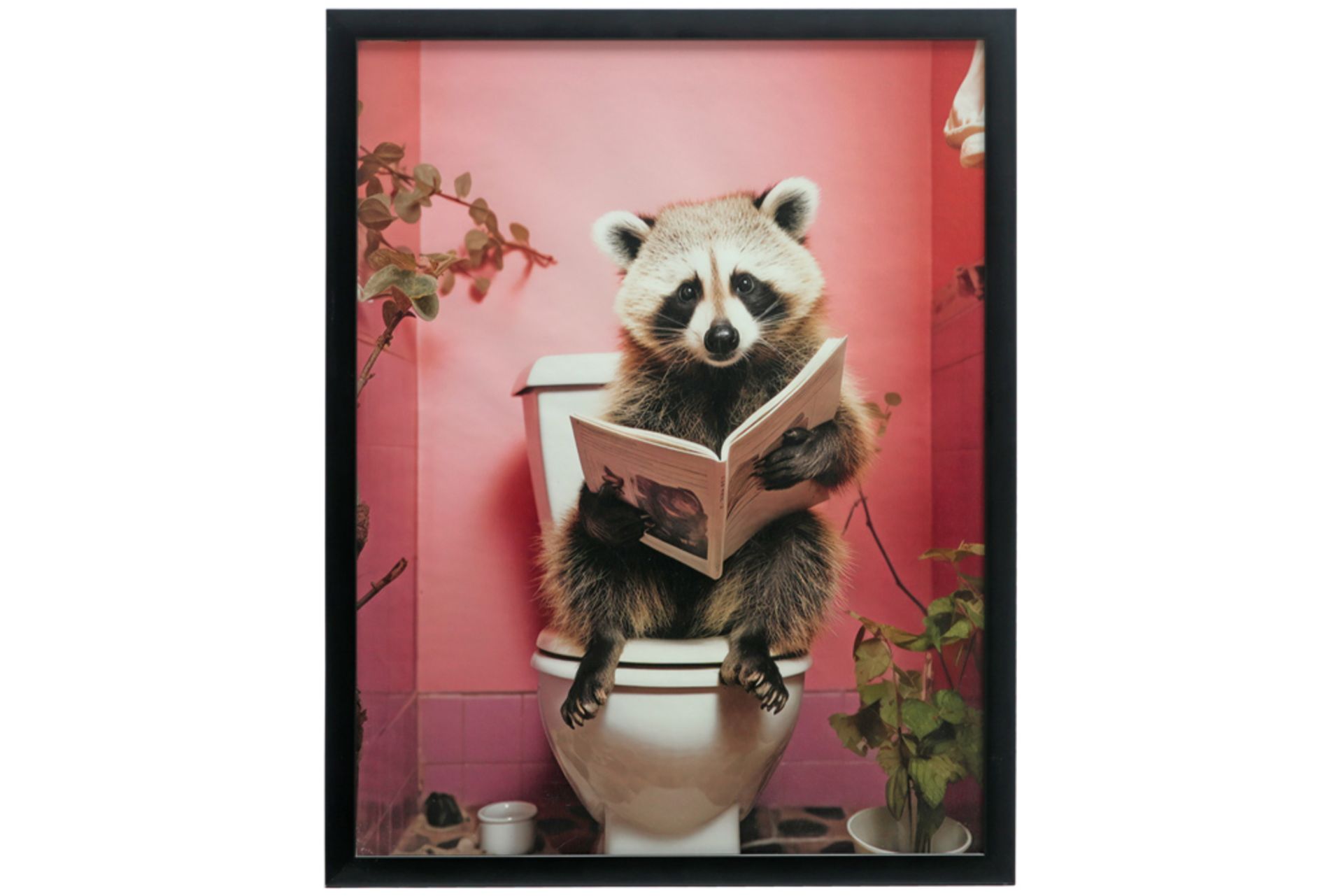 three prints on canvas each of a reading animal (raccoon and cat) || Drie fotoprints op canvas - Bild 4 aus 4