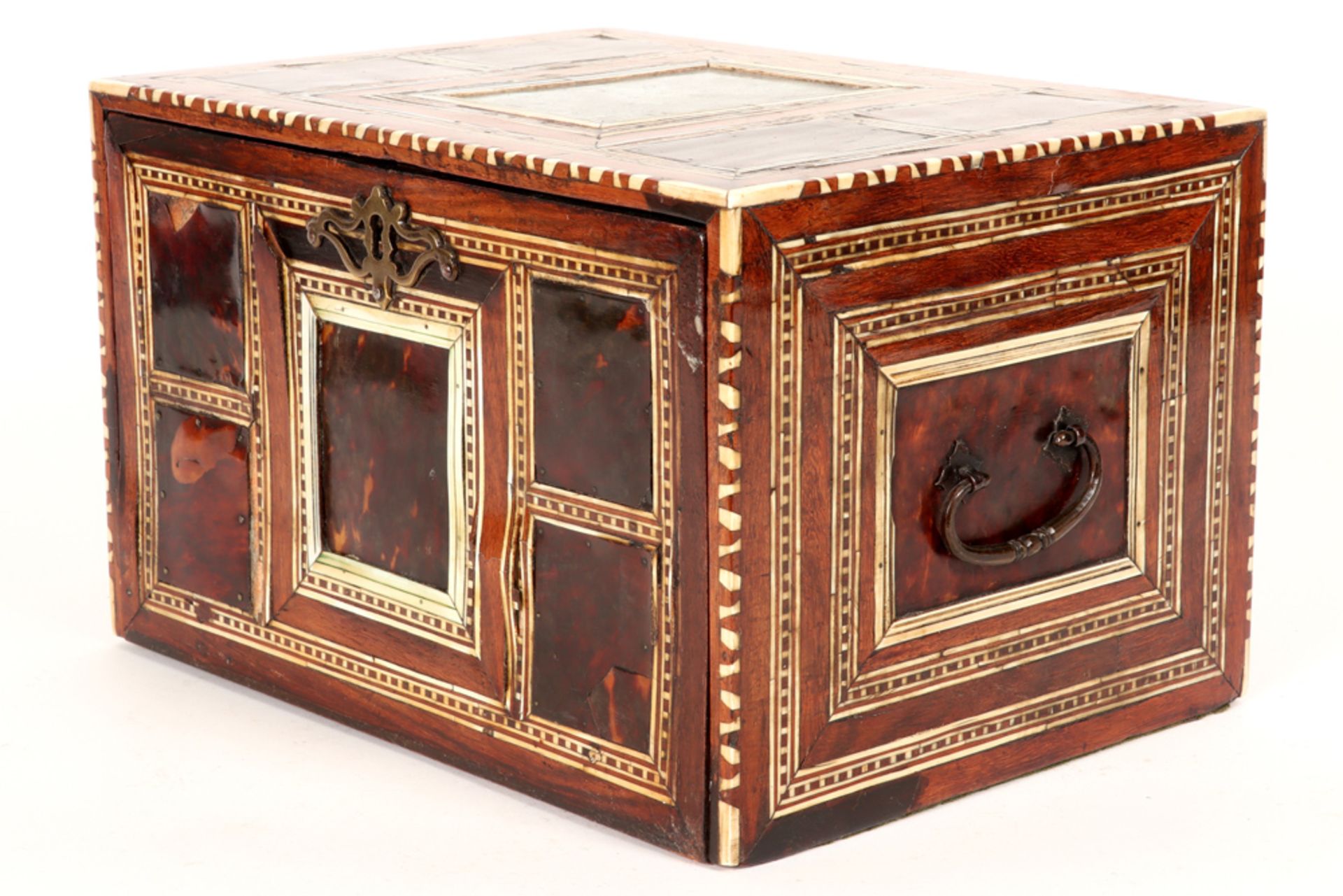 17th Cent. Indo-Portuguese table cabinet in rose-wood, ivory and tortoiseshell with an original - Image 3 of 7