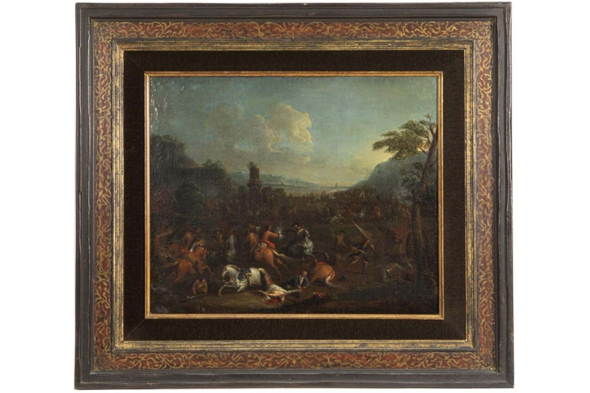 pendant of two 17th Cent. oil on canvas from the cercle of Peter Snayers with war scenes of a nice - Bild 2 aus 8