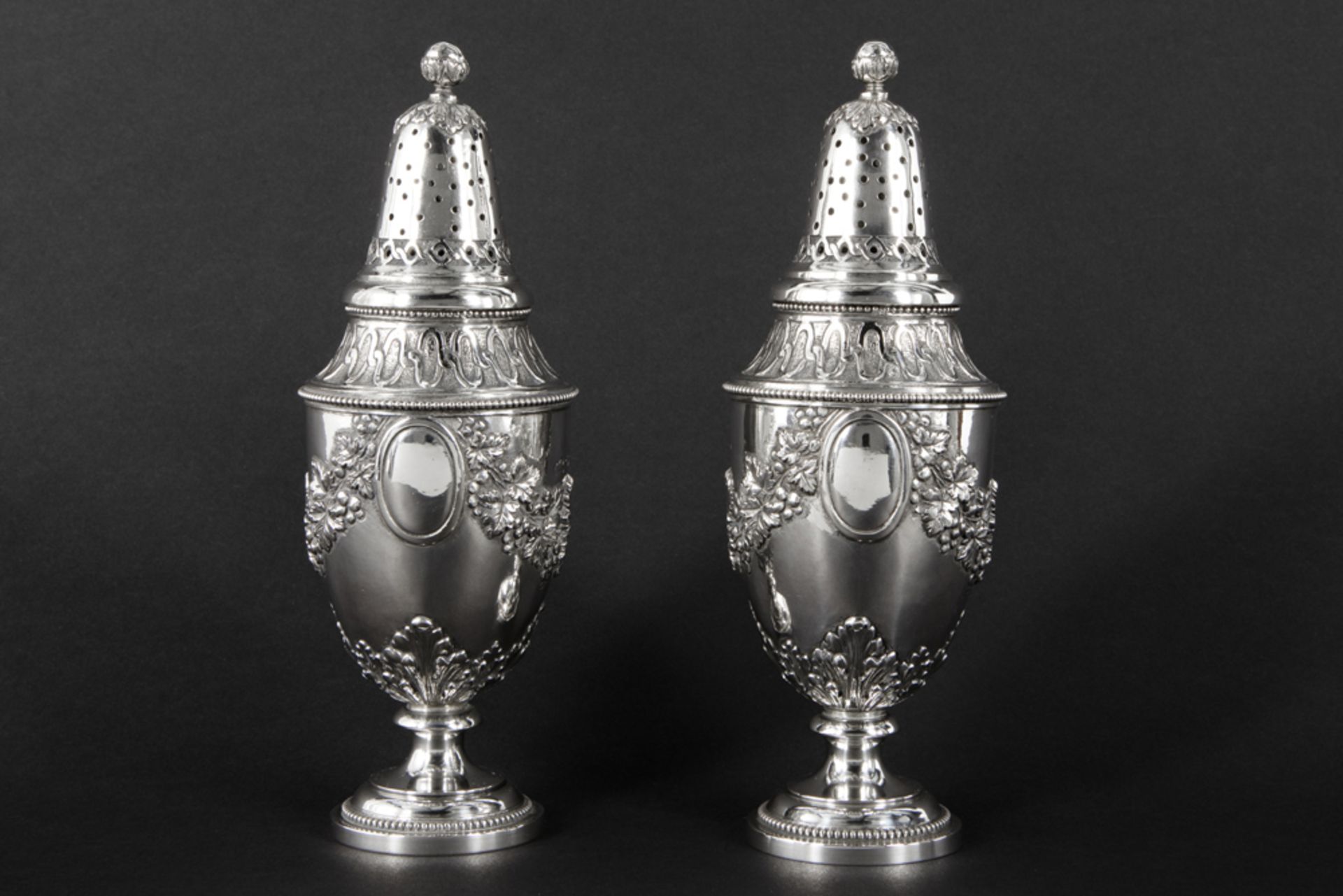pair of antique presumably French neoclassical castors in silver with a mark of Dijon (1756/9) ||