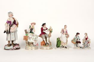 six old and antique figures in mostly German marked porcelain || Lot van zes oude en antieke