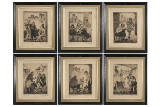 six 20th Cent. Belgian etchings signed Geo Langie || LANGIE GEO (1906 - 1982) serie van zes etsen