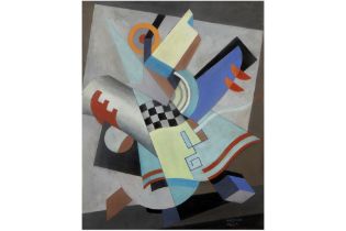 early 20th Cent. Bela Kadar signed gouache on panel with an abstract composition with two