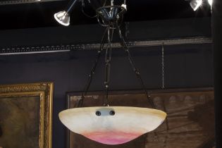 Müller frêres Lunéville signed Art Deco chandelier with a typical glass bowl || MÜLLER frêres